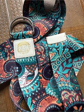 Namaste Turquoise & Coral Patterned Fabric yoga belt